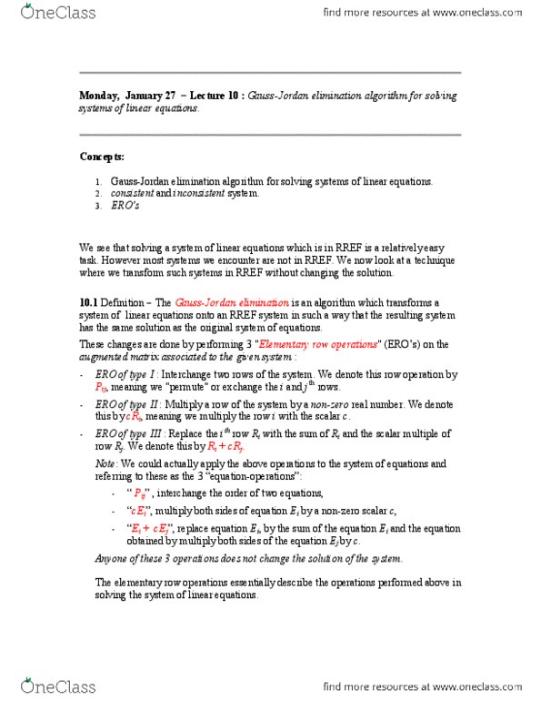 MATH136 Lecture Notes - Linear Combination, Augmented Matrix, Gaussian Elimination thumbnail