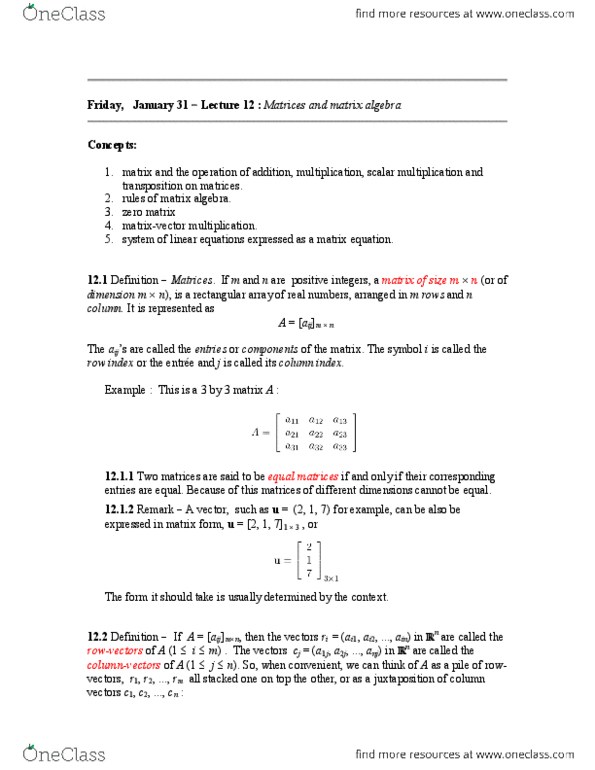 MATH136 Lecture Notes - Coefficient Matrix, Minuscule 22, Row And Column Vectors thumbnail