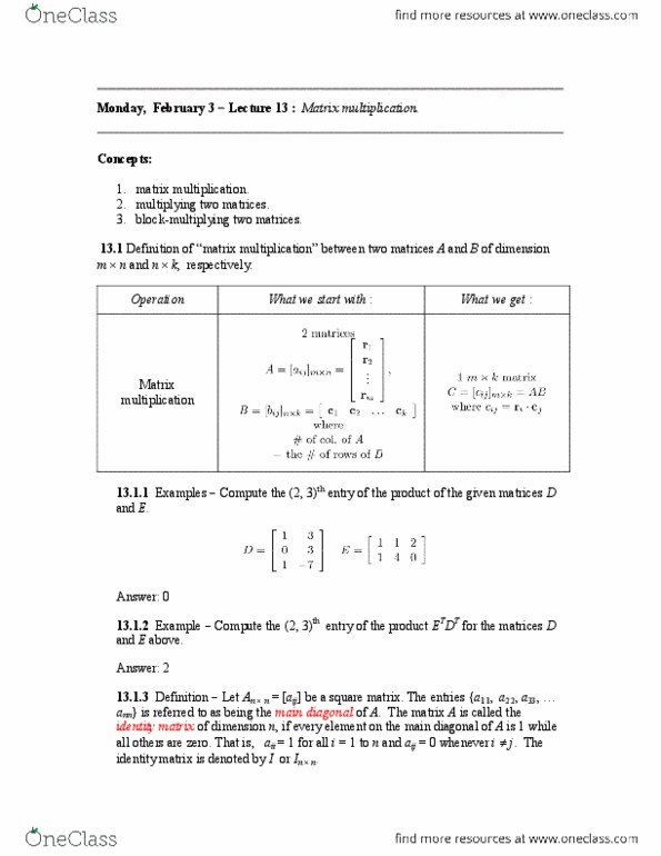 MATH136 Lecture Notes - Identity Matrix, Main Diagonal, Kazakhstani Tenge thumbnail