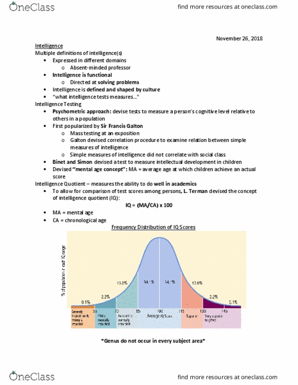 PSY100Y5 Lecture Notes - Lecture 9: Intelligence Quotient, Theory Of Multiple Intelligences, Cultural Bias thumbnail