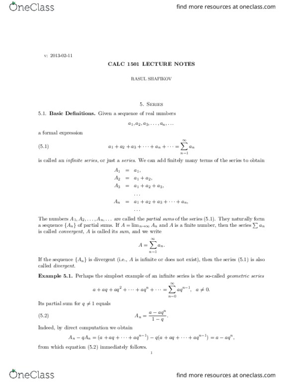 Calculus 1000A/B Lecture Notes - Lecture 4: Infimum And Supremum, Binomial Series, Squeeze Theorem thumbnail