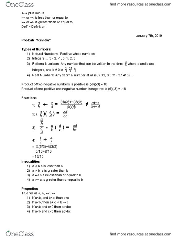 MATH 1P97 Lecture Notes - Lecture 1: Negative Number, Real Number, Piecewise cover image