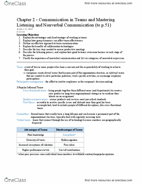 ENGL210F Chapter Notes - Chapter 2: Nonverbal Communication, Quality Assurance, Group Dynamics thumbnail