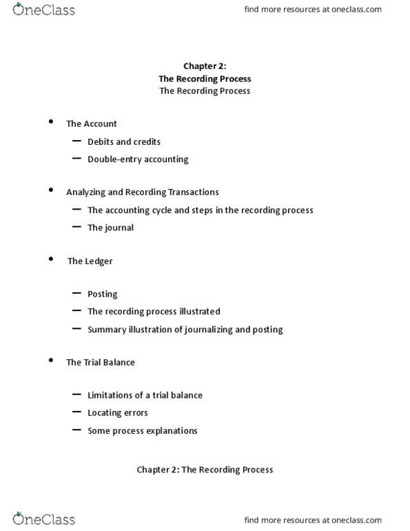 ACC120 Lecture Notes - Lecture 2: Trial Balance, The Ledger, Accounting Information System thumbnail