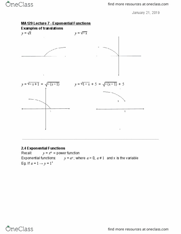 MA129 Lecture 7: Exponential Functions cover image