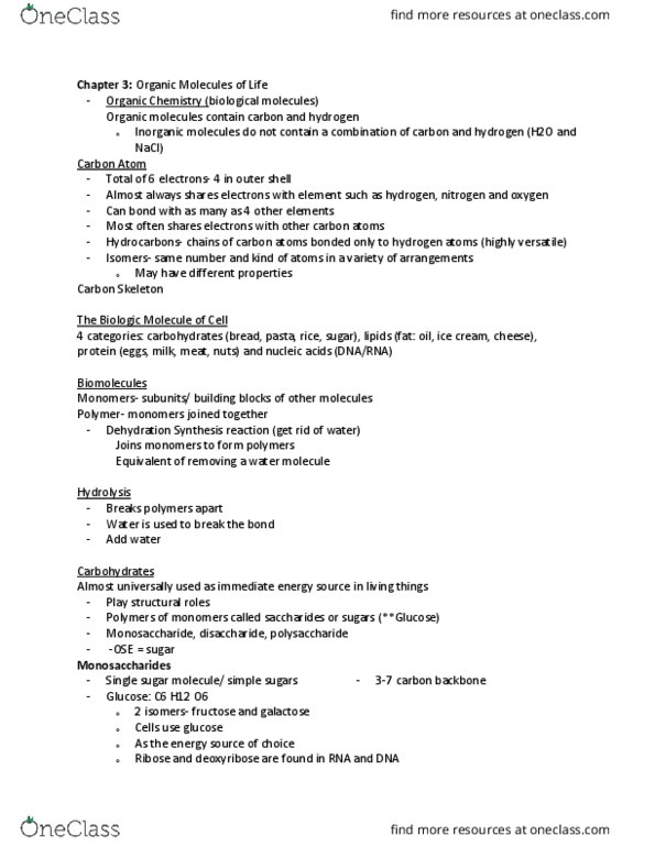 BIOL 101 Lecture 3: Organic Molecules of Life thumbnail