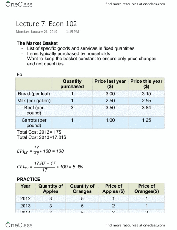 ECON102 Lecture Notes - Lecture 7: Market Basket, Monetary Policy, Core Inflation cover image