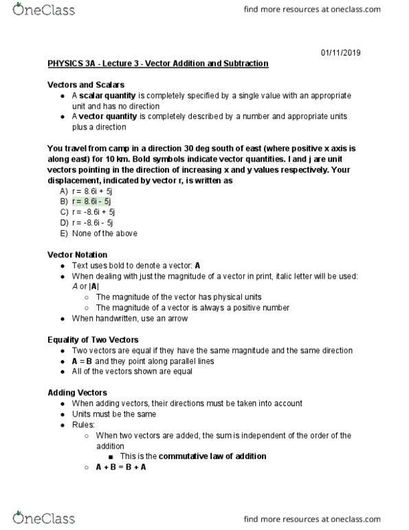 Physics 3a Lecture Notes Winter 2019 Lecture 3 Commutative Property