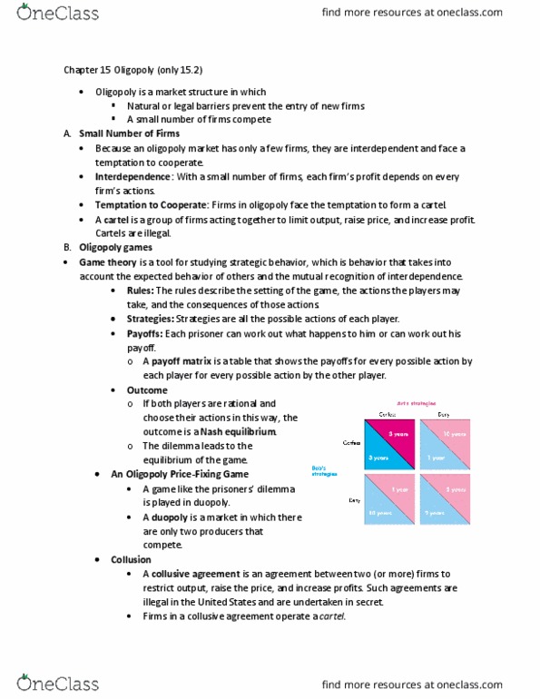 ECON 1000 Lecture Notes - Lecture 15: Nash Equilibrium, Oligopoly, Game Theory thumbnail