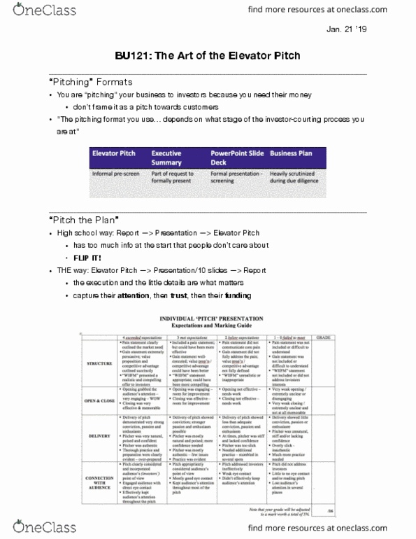 BU121 Lecture Notes - Lecture 5: Elevator Pitch, Francis Xavier, Start I thumbnail