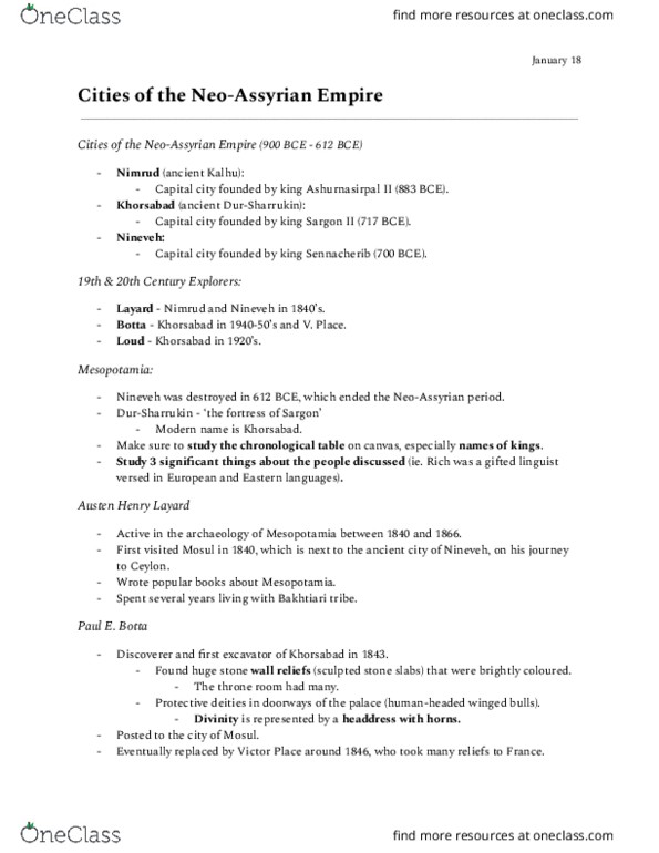 NEST 101 Lecture Notes - Lecture 7: Austen Henry Layard, Dur-Sharrukin, Ashurnasirpal Ii thumbnail