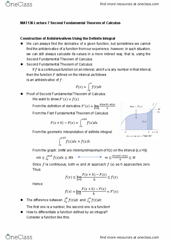 MAT136H1 Lecture 7: MAT136 Lecture 7 Second Fundamental Theorem of Calculus thumbnail