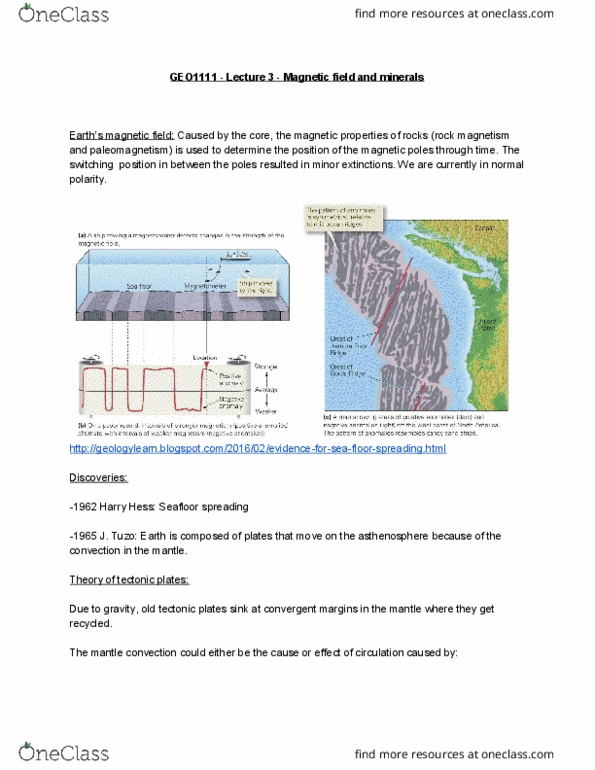 GEO 1111 Lecture Notes - Lecture 3: Mantle Convection, Seafloor Spreading, Rock Magnetism thumbnail