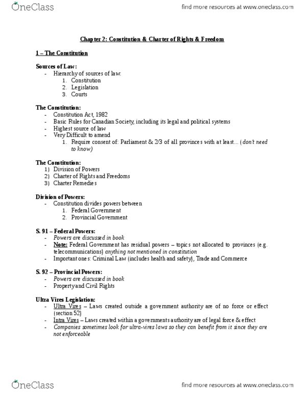 LAW 525 Chapter Notes - Chapter 2: Constitution Act, 1982, Reverse Discrimination, Section 33 Of The Canadian Charter Of Rights And Freedoms thumbnail