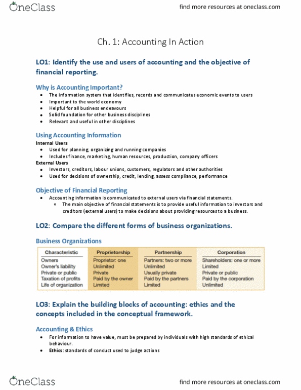 ACCT1001 Chapter Notes - Chapter 1: Financial Statement, Liquid Oxygen, Cash Flow Statement thumbnail