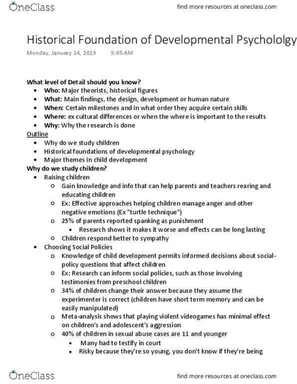 PSY 302 Lecture Notes - Lecture 1: Child Development, Developmental Psychology, Little Albert Experiment thumbnail