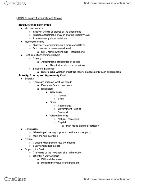 ECON 2 Lecture 1: ECON 2 Lecture 1 - Scarcity and Choice cover image