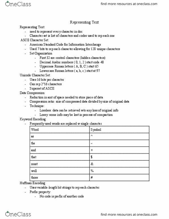 EECS 1520 Lecture Notes - Lecture 3: Huffman Coding, Compression Ratio, Subset thumbnail