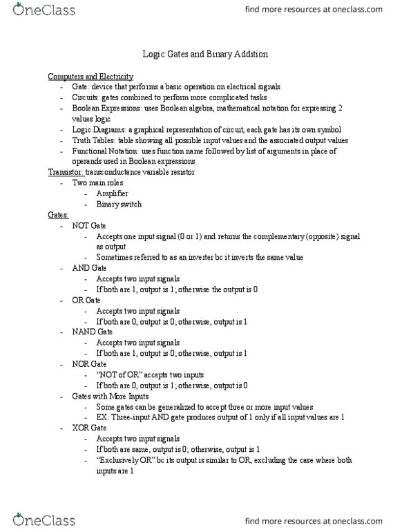 EECS 1520 Lecture Notes - Lecture 5: Xor Gate, Nand Gate, Nor Gate thumbnail