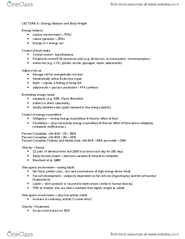 HLSC 3P93 Lecture Notes - Lecture 4: Ghrelin, Gestational Diabetes, Diabetes Mellitus Type 2 thumbnail