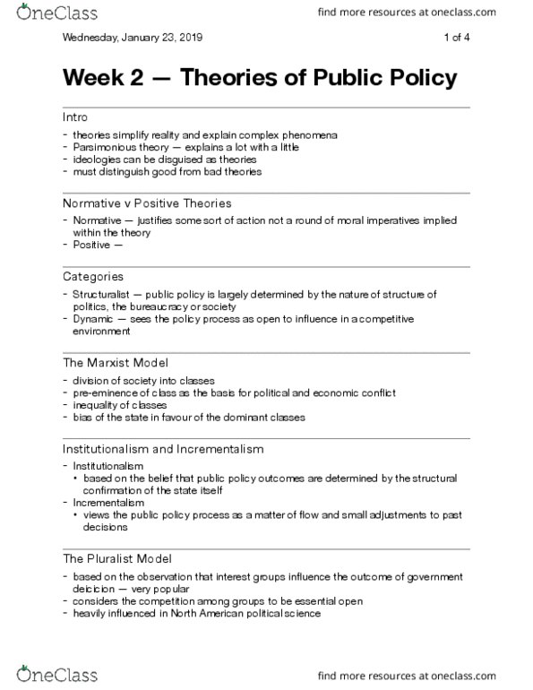 Political Science 3307F/G Lecture Notes - Lecture 2: Incrementalism, Public Choice, Canadian Economics Association thumbnail