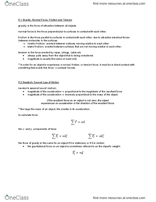 Physics 1028A/B Chapter Notes - Chapter 5: Friction, Resultant Force, Strong Interaction thumbnail
