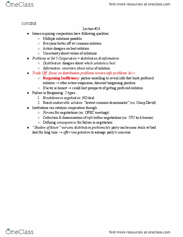 POLSCI 160 Lecture 24: Bargaining Inefficiencies in International Cooperation thumbnail