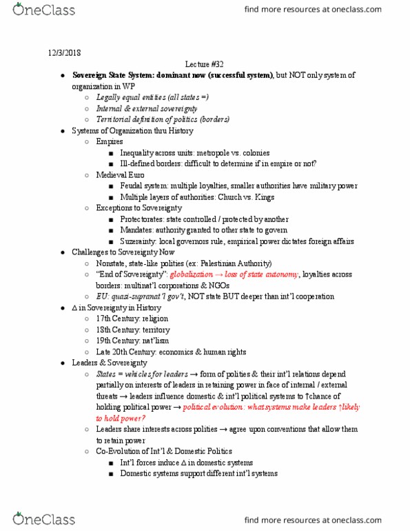 POLSCI 160 Lecture Notes - Lecture 32: Palestinian National Authority, Suzerainty, Feudalism thumbnail