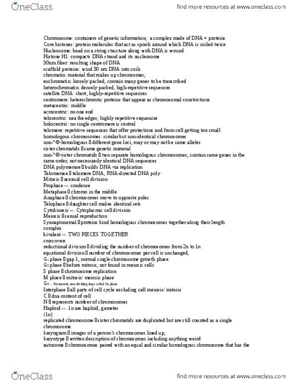 BIOL107 Chapter Notes - Chapter 2: Cytokinesis, Endoreduplication, Metaphase thumbnail