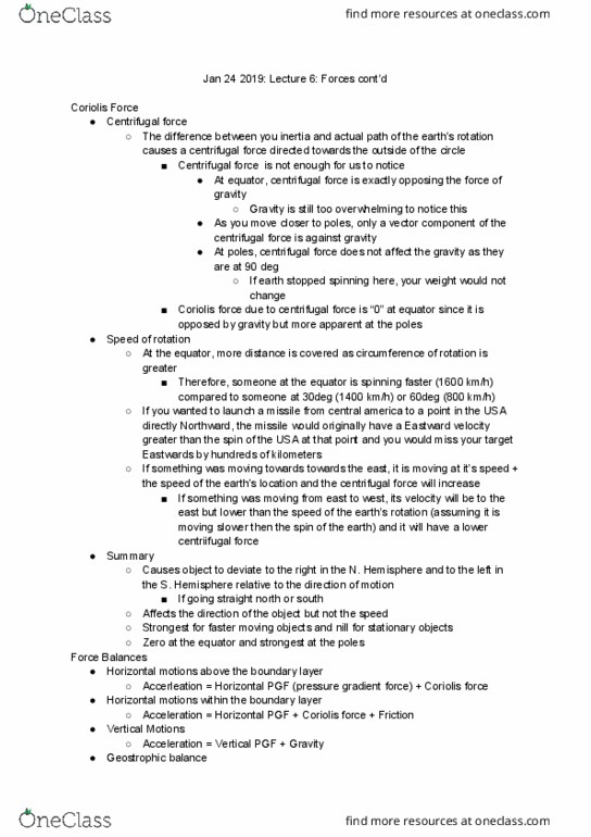 ATOC 184 Lecture 6: Jan 24 2019: Lecture 6: Forces cont’d thumbnail