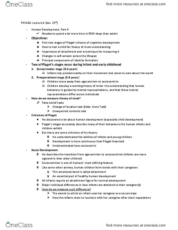 PSYA02H3 Lecture Notes - Lecture 8: Measure (Mathematics), Egocentrism, Prefrontal Cortex cover image