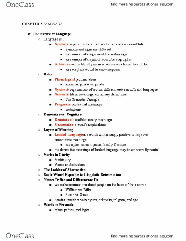 COMM 245 Lecture Notes - Lecture 5: Loaded Language, Onomatopoeia, Determinism thumbnail