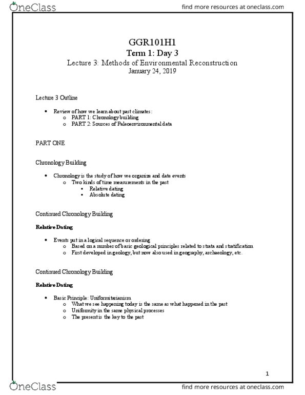 GGR101H1 Lecture 3: Methods of Environmental Reconstruction 1 thumbnail