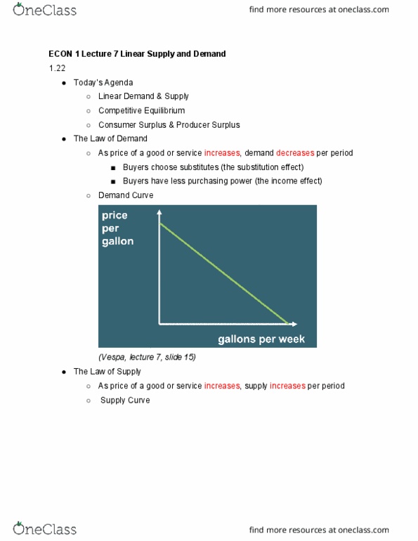 ECON 1 Lecture Notes - Lecture 8: Competitive Equilibrium, Demand Curve, Economic Surplus cover image