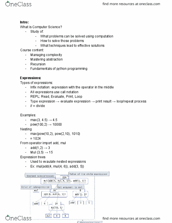 COMPSCI 61A Lecture Notes - Lecture 1: Infix Notation cover image