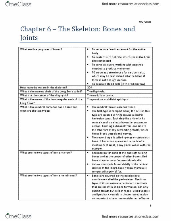 HI310 Lecture Notes - Lecture 6: Haversian Canal, Medullary Cavity, Bone thumbnail