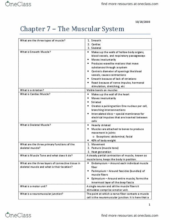 HI310 Lecture Notes - Lecture 4: Neuromuscular Junction, Skeletal Muscle, Myocyte thumbnail