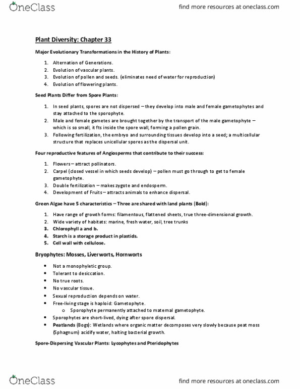 BIOL 1108 Lecture 15: Chapter 33 Plant Diversity thumbnail