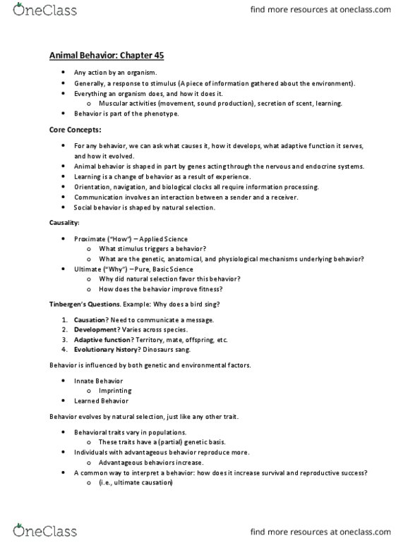 BIOL 1108 Lecture Notes - Lecture 23: Endocrine System, Optimal Foraging Theory, Kin Selection thumbnail