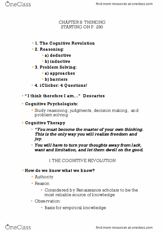 PSYC 1010 Lecture Notes - Lecture 18: Cognitive Revolution, Inductive Reasoning, Deductive Reasoning thumbnail