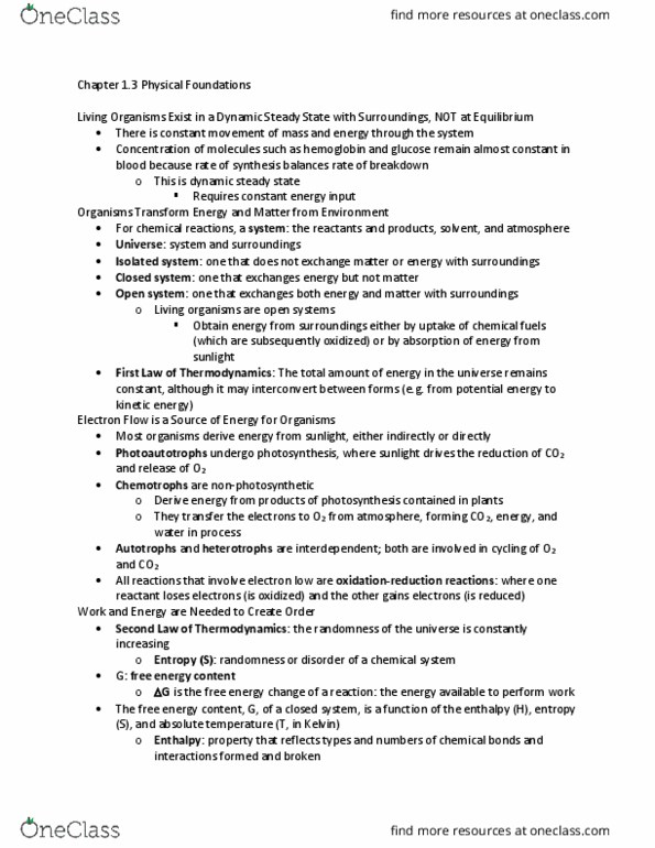 BIOL 301 Chapter Notes - Chapter 1.3: Chemical Equilibrium, Equilibrium Constant, Closed System thumbnail