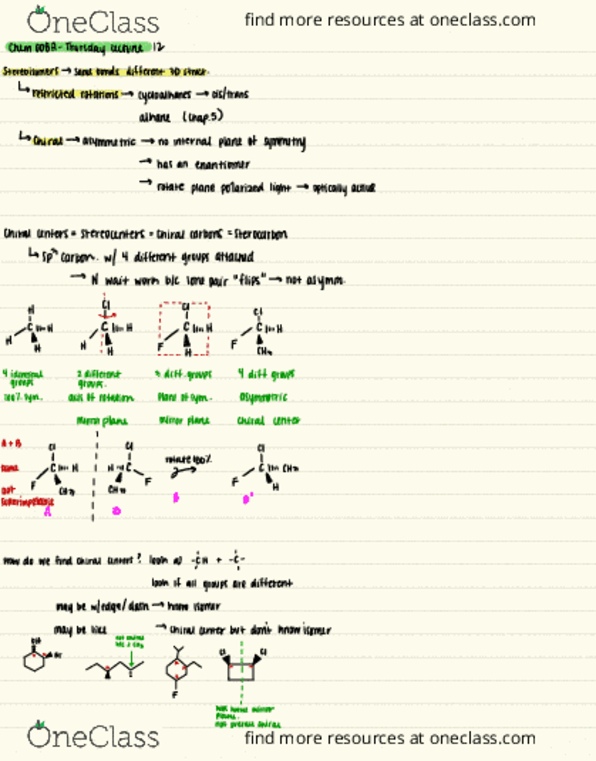 CHE 8A Lecture Notes - Lecture 12: Chaps, Isomer, Polarimetry thumbnail