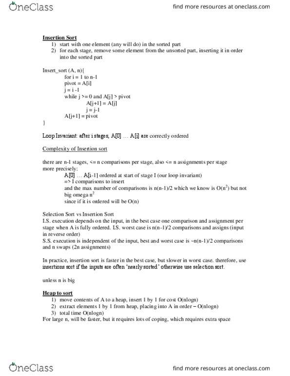 CMPT 225 Lecture Notes - Lecture 7: Loop Invariant, Insertion Sort, Selection Sort thumbnail