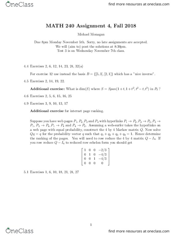 MATH 240 Lecture Notes - Lecture 31: Row Echelon Form, Gaussian Elimination, Qi thumbnail