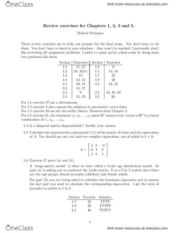 MATH 240 Lecture Notes - Lecture 34: Leslie Matrix, Diagonal Matrix, Diagonalizable Matrix thumbnail