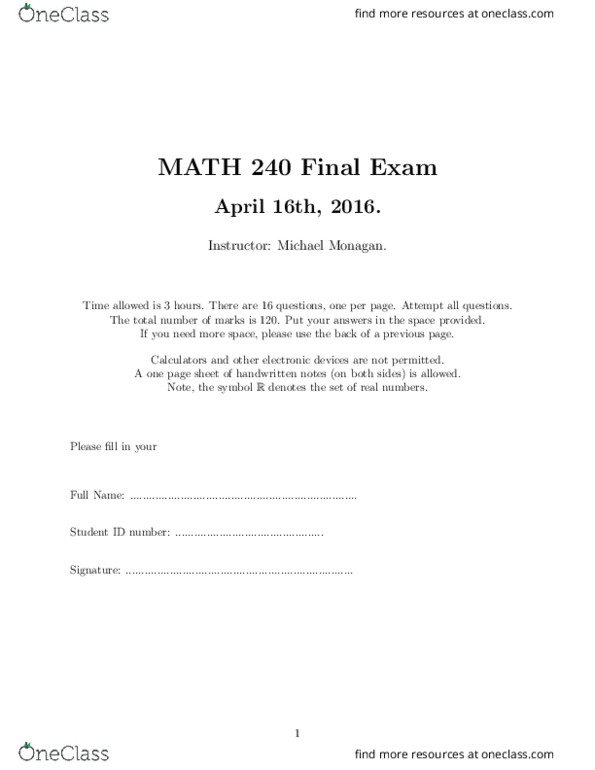 MATH 240 Lecture Notes - Lecture 35: Linear Combination, Augmented Matrix, Elementary Matrix thumbnail