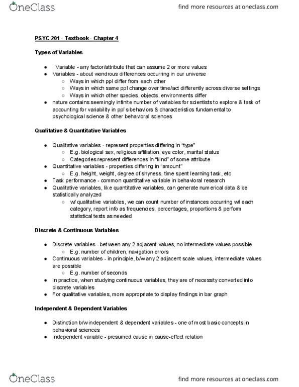 PSYC 201W Chapter Notes - Chapter 4: Behavioural Sciences, Dependent And Independent Variables, Convergent Validity thumbnail