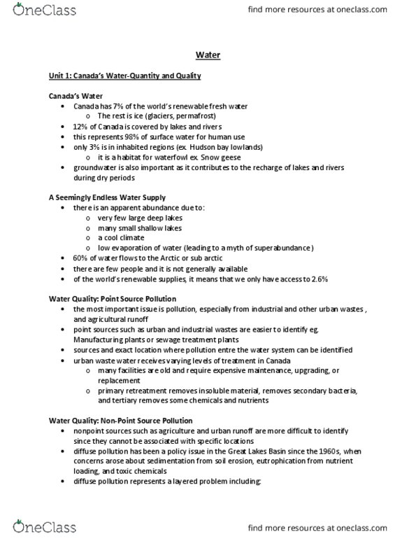 GEOG 2EI3 Lecture Notes - Lecture 8: Nonpoint Source Pollution, Hudson Bay Lowlands, Great Lakes Basin thumbnail