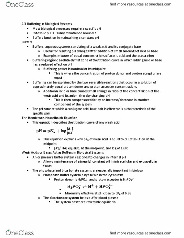 BIOL 301 Chapter Notes - Chapter 2.3: Titration Curve, Conjugate Acid, Blood Plasma thumbnail