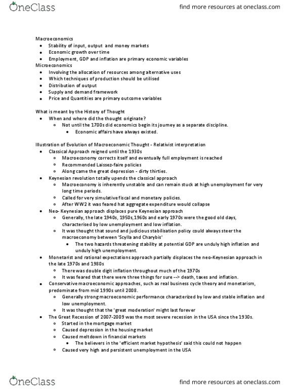 ECO 3132 Lecture Notes - Lecture 1: Efficient-Market Hypothesis, Real Business-Cycle Theory, Keynesian Revolution thumbnail